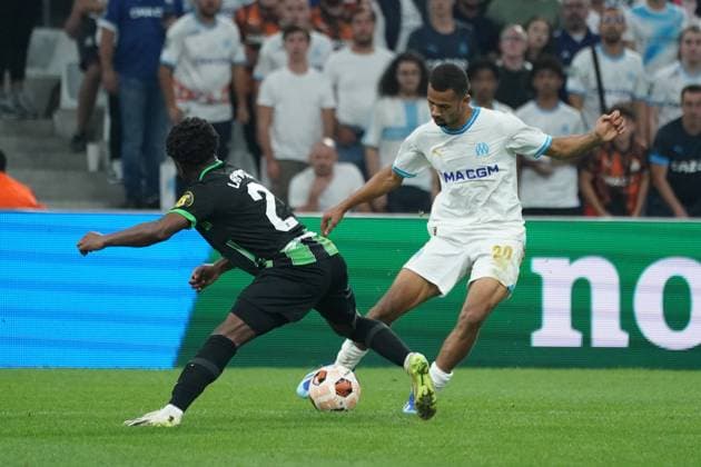 Iliman Ndiaye (Olympique de Marseille) - Tariq Lamptey (Brighton FC) FOOTBALL : Olympique de Marseille vs Brighton - Europa League - Phase de groupe - Marseille - 05 10 2023 NorbertScanella Panoramic 