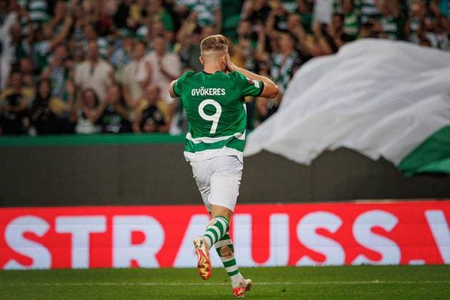 Viktor Gyokeres celebrates after scoring goal during UEFA Europa League 23 24 game between Sporting CP and Atalanta BC at Estadio Jose Alvalade, Lisbon, Portugal. (Maciej Rogowski) Lisbon Estadio Jose Alvalade Portugal Copyright: xMaciejxRogowskix sporting-atalanta-05-10-2023-62