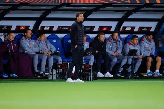 UEFA Europa League in football 2023: Molde - Bayer Leverkusen Molde 20231005. Bayer Leverkusen s coach Xabi Alonso during the Europa League soccer match between Molde and Bayer Leverkusen at Aker Stadion. Photo: Svein Ove Ekornesvag NTB Molde Norway EDITORIAL USE ONLY. RESTRICTED USE FOR BETTING COMPANIES Ref:_SPOHqs0CAUAhgk.jpg  Copyright: xSveinxOvexEkornesvagx xNTBx