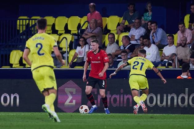 Adrien Truffert of Rennes FC in action during the UEFA Europa League match between Villarreal and Rennes at Estadio de la Ceramica on October 5, 2023 in Villarreal, Spain. FOOTBALL : Villarreal vs Stade Rennes Football Club - UEFA Europa Leage - 05 10 2023 AlvaroMedranda Panoramic 