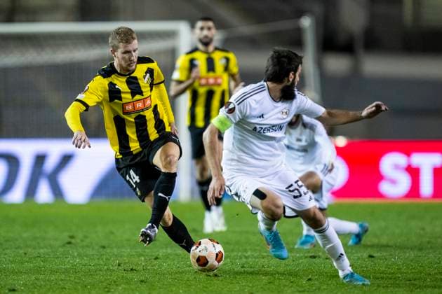 231005 Simon Gustafson of Häcken during the UEFA Europa League football match between Häcken and Qarabag on October 5, 2023 in Gothenburg Photo Mathias Bergeld BILDBYRAN code MB MB0740 football soccer football uefa europa league häcken qarabag bbeng  Copyright: MATHIASxBERGELD BB231005MB043