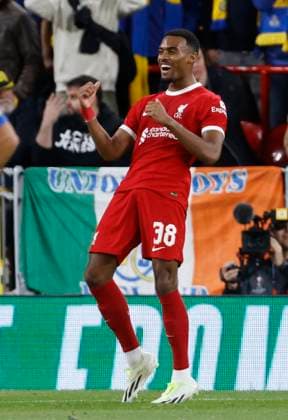 Liverpool FC v R. Union Saint-Gilloise: Group E - UEFA Europa League 2023 24 Ryan Gravenberch of Liverpool celebrates 1st goal during the UEFA Europa League match between Liverpool FC and R. Union Saint-Gilloise at Anfield on October 5, 2023 in Liverpool, England. Liverpool Anfield England United Kingdom Copyright: xRichardxSellers Sportsphoto APLx 13956232