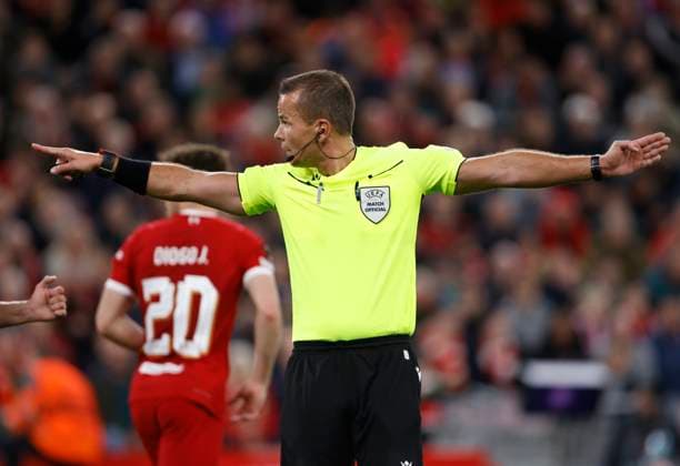 Liverpool FC v R. Union Saint-Gilloise: Group E - UEFA Europa League 2023 24 Referee, Morten Krogh in action during the UEFA Europa League match between Liverpool FC and R. Union Saint-Gilloise at Anfield on October 5, 2023 in Liverpool, England. Liverpool Anfield England United Kingdom Copyright: xRichardxSellers Sportsphoto APLx 13956233