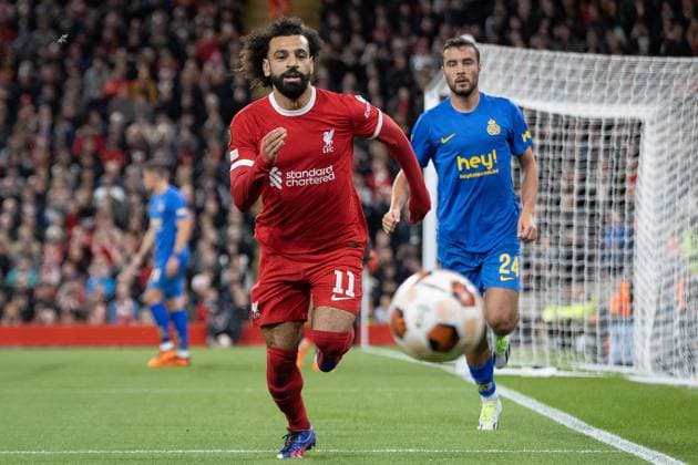 Liverpool v Royale Union Saint Gilloise Europa League 05 10 2023. Liverpool forward Mohamed Salah (11) during the Europa League match between Liverpool and Royale Union Saint Gilloise at Anfield, Liverpool, England on 5 October 2023. Editorial use only , Copyright: xIanxStephenx PSI-18164-0022