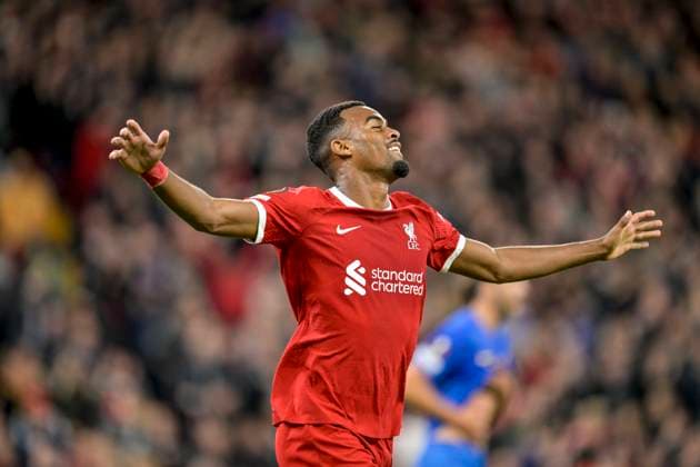 Liverpool FC v Royal Union Saint-Gilloise - UEFA Europa LIVERPOOL, UNITED KINGDOMS - OCTOBER 05 : Ryan Gravenberch midfielder of Liverpool celebrating scoring a goal during the UEFA Europa League Group E match between Liverpool FC and Royal Union Saint-Gilloise on October 5, 2023 in Liverpool, United Kingdoms, 05 10 2023 Liverpool United Kingdoms  Copyright: xSesx