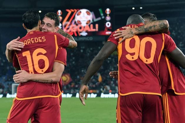 As Roma 05 10 2023 - Europa League Roma-Servette foto Antonello Sammarco Image nella foto: esultanza gol Andrea Belotti 