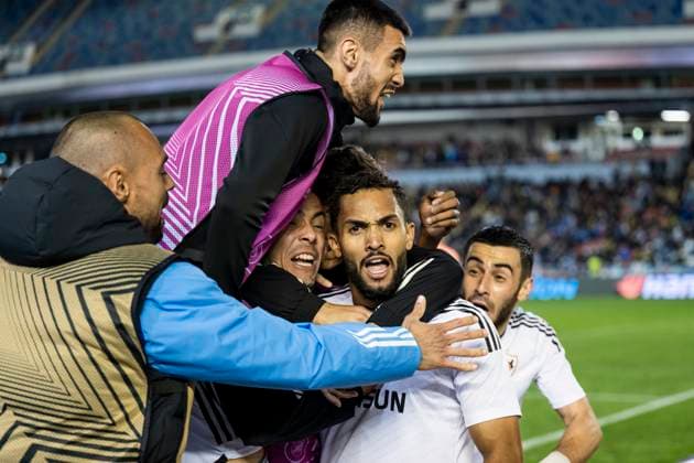 231005 Juninho of Qarabag celebrates the 0 1 goal during the UEFA Europa League football match between Häcken and Qarabag on October 5, 2023 in Gothenburg Photo Fredrik Aremyr BILDBYRAN COP 314 MB0740 football soccer football uefa europa league häcken qarabag bbeng jubel  Copyright: FREDRIKxAREMYR BB231005FA016