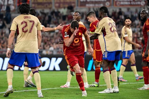 Andrea Belotti of AS Roma celebrates after scoring the goal of 4-0 during the Europa League Group G football match between AS Roma and Servette FC at Olimpico stadium in Rome (Italy), October 5th, 2023. andreaxstaccioli
