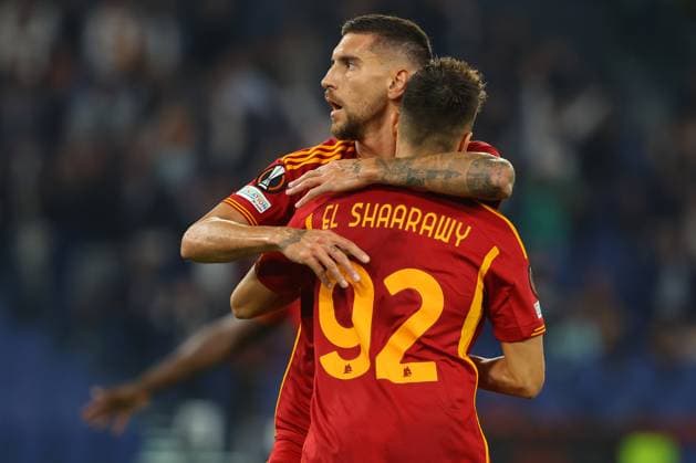 Rome, Italy 05.10.2023: Lorenzo Pellegrini of Roma score the goal 3-0 and celebrates during the UEFA Europa League 2023-2024, group G, football match between AS Roma vs Servette FC at Olympic Stadium in Rome.  Copyright: xMarcoxIacobucci IPAxSportx xipa-x xx IPA_40799030 IPA_IPA40799030