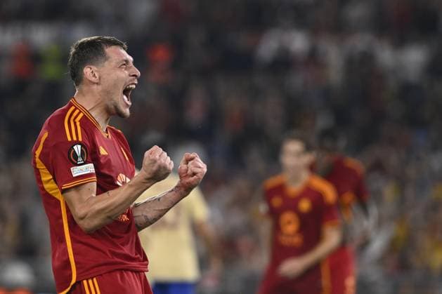 Andrea Belotti of A.S. Roma celebrates after scoring 4-0 during the UEFA Europa League Matchday 2, Group G, between A.S. Roma - Servette F.C. on October 5, 2023 at the Olympic Stadium in Rome, Italy.  Copyright: xDomenicoxCippitelli IPAxSportx x xx IPA_40799161 IPA_IPA40799161