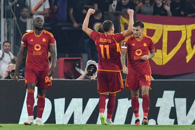 5th October 2023; Stadio Olimpico, Rome, Italy: UEFA Europa League,AS Roma versus Servette; Andrea Belotti of AS Roma celebrates scoring his goal  ActionPlus12561774 AllShotLive