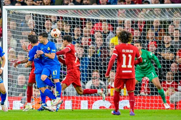 Liverpool FC v Royal Union Saint-Gilloise - UEFA Europa LIVERPOOL, UNITED KINGDOMS - OCTOBER 05 : Amoura Mohamed El Amine forward of Union St-Gilloise in action during the UEFA Europa League Group E match between Liverpool FC and Royal Union Saint-Gilloise on October 5, 2023 in Liverpool, United Kingdoms, 05 10 2023 Liverpool United Kingdoms  Copyright: xSesx