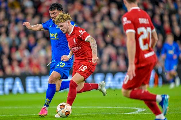 Liverpool FC v Royal Union Saint-Gilloise - UEFA Europa LIVERPOOL, UNITED KINGDOMS - OCTOBER 05 : Harvey Elliott midfielder of Liverpool in action during the UEFA Europa League Group E match between Liverpool FC and Royal Union Saint-Gilloise on October 5, 2023 in Liverpool, United Kingdoms, 05 10 2023 Liverpool United Kingdoms  Copyright: xSesx