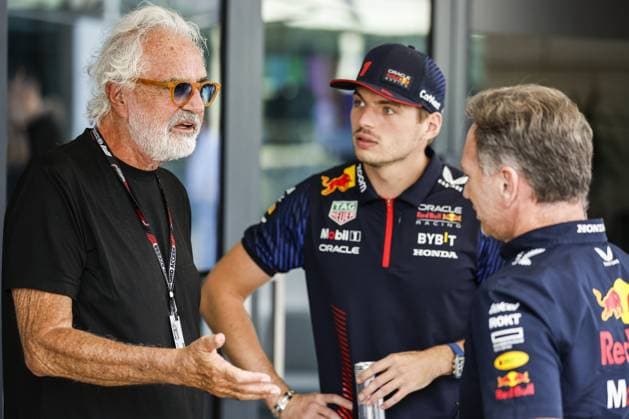 BRIATORE Flavio, portrait VERSTAPPEN Max (ned), Red Bull Racing RB19, portrait HORNER Christian (gbr), Team Principal of Red Bull Racing, portrait during the 2023 Formula 1 Qatar Grand Prix, 17th round of the 2023 Formula One World Championship, WM, Weltmeisterschaft from October 6 to 8, 2023 on the Lusail International Circuit, in Doha, Qatar - F1 - QATAR GRAND PRIX 2023 DPPI Panoramic 00123038__R3_7363