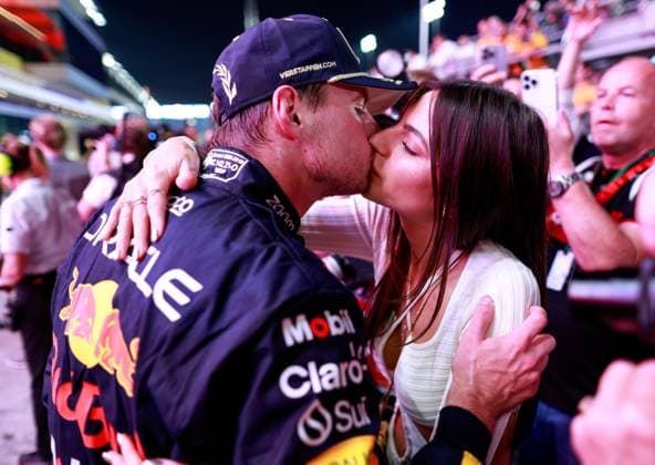 1 Max Verstappen NLD, Oracle Red Bull Racing celebrates becoming the 2023 Drivers World Champion with his girlfriend Kelly Piquet, F1 Grand Prix of Qatar at Lusail International Circuit on October 7, 2023 in Doha, Qatar Photo by HOCH ZWEI Doha Qatar