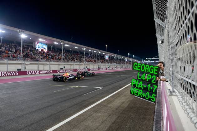 Pitboard for 63 George Russell GBR, Mercedes AMG Petronas F1 Team , F1 Grand Prix of Qatar at Lusail International Circuit on October 7, 2023 in Doha, Qatar Photo by HOCH ZWEI Doha Qatar