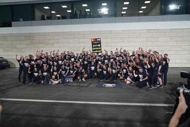 07 10 2023, Losail International Circuit, Doha, Formula 1 Qatar Airways Qatar Grand Prix 2023 ,in picture The Red Bull team celebrates with Max Verstappen from the Netherlands of the Oracle Red Bull team the third world championship title Doha Losail International Circuit Qatar  eu-images-506