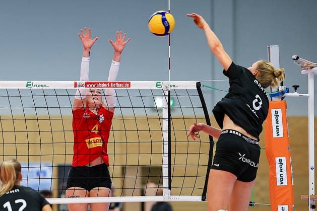 1 Volleyball Bundesliga Women 2023 2024, VC Neuwied 77 Rote Raben Vilsbiburg Block Hilkka Hujanen VCN, 4 Neuwied RWG Sporthalle Rheinland Pfalz Germany