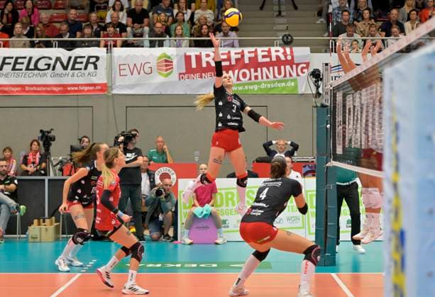 7 10 2023, Dresdens Hesterr Jasper in action, Volleyball, Bundesliga, Dresdner SC SC Potsdam 0 3, c Dresden Germany