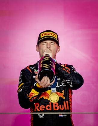 QATAR - Max Verstappen (Red Bull Racing) celebrates victory after the Formula 1 Grand Prix race at the Lusail International Circuit in Qatar. Max Verstappen became world champion a day earlier during the sprint race. ANP SEM VAN DER WAL Race 2023 2024 xVIxANPxSportx xxANPxIVx 480611552 originalFilename: 480611552.jpg