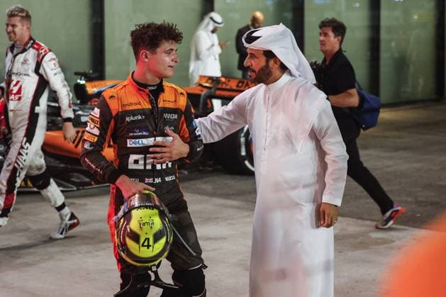 NORRIS Lando (gbr), McLaren F1 Team MCL60, portrait BEN SULAYEM Mohammed (uae), President of the FIA, portrait during the 2023 Formula 1 Qatar Grand Prix, 17th round of the 2023 Formula One World Championship, WM, Weltmeisterschaft from October 6 to 8, 2023 on the Lusail International Circuit, in Doha, Qatar - F1 - QATAR GRAND PRIX 2023 - RACE DPPI Panoramic 00123039__R3_9446