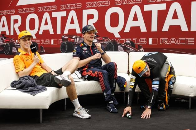 81 Oscar Piastri AUS, McLaren F1 Team , 1 Max Verstappen NLD, Oracle Red Bull Racing , 4 Lando Norris GBR, McLaren F1 Team , F1 Grand Prix of Qatar at Lusail International Circuit on October 8, 2023 in Doha, Qatar Photo by HOCH ZWEI Doha Qatar