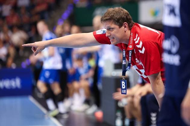 Handball I Men I Season 2023 2024 I Bundesliga I 8 Matchday I TVB Stuttgart SG Flensburg Handewitt I 08 10 2023 Coach Nicolej Krickau SG Flensburg Handewitt Stuttgart Porsche Arena Baden Würrtemberg Germany Copyright: xLobecax xIngridxAnderson-Jensenx