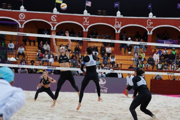 Brazil Vs Germany Women™s Match - Beach volleyball, Beachvolleyball World Cup October 9, 2023, Tlaxcala, Mexico: Louisa Lippmann (2) of team Germany competes against team Brazil during the Brazil vs Germany Women™s match of the Beach Volleyball World Cup. on October 9, 2023 in Tlaxcala, Mexico. (Photo by Essene Hernandez Eyepix Group) Copyright: xEssenexHernandez xEyepixxGroupx EH_09102023_100638