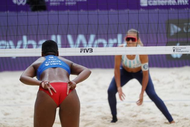 Ecuador Vs Argentina Women s Beach World Championship, WM, Weltmeisterschaft Tlaxcala October 9, 2023, Tlaxcala, Mexico: Karelys Simisterra Ortiz (2) of Ecuador competes against team Argentina during the Ecuador vs Argentina match of Women s Beach World Championship Tlaxcala. on October 9, 2023 in Tlaxcala, Mexico. (Photo by Essene Hernandez Eyepix Group) Copyright: xEssenexHernandez xEyepixxGroupx EH_09102023_100700