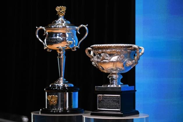 TENNIS AUS OPEN LAUNCH, The Daphne Akhurst Memorial Cup and the Norman Brookes Challenge Cup are seen during the launch of the 2024 Australian Open tennis tournament at Melbourne Park in Melbourne, Wednesday, October 11, 2023. ( NO ARCHIVING, EDITORIAL USE ONLY, NO USE IN BOOKS WITHOUT CONSENT MELBOURNE VICTORIA AUSTRALIA  Copyright: xJAMESxROSSx 20231011001850986351