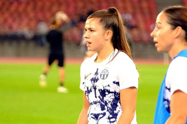 FCZ Swiss Forwards Leela Egli (19) She is the youngest player in the 2023 Champion League (born on 11.12.2006). She won Youth Cup in 2022. Leela Egli joined FCZ on 2018 at age of 12. Female Champions League FCZ Zurich vs AJAX Zurich Stadion Letzigrund Zürich Schweiz Copyright: xSergioxBrunettix