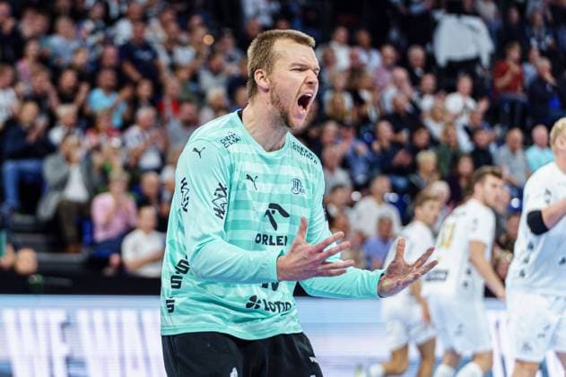 Cheering after save Tomas Mrkva THW Kiel, 16 THW Kiel vs Lomza Vive Kielce, Handball, Champions League, Matchday 4, Season 2023 2024, 11 10 2023 THW Kiel vs Lomza Vive Kielce, Handball, Champions League, Matchday 4, Season 2023 2024, 11 10 2023 Kiel Copyright: xEibnerxPressefoto MarcelxvonxFehrnx EP_MFN
