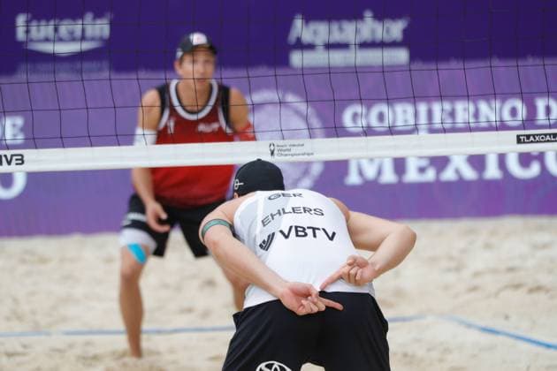 Beach volleyball, Beachvolleyball World Cup Men™s Between Germany and Austria October 11, 2023, Tlaxcala, Mexico: Nils Ehlers of Germany competes against team Austria during the Beach Volleyball World Cup Men s match between Austria and Germany. on October 11, 2023 in Tlaxcala, Mexico. (Photo by Essene Hernandez Eyepix Group) Copyright: xEssenexHernandez xEyepixxGroupx EH_11102023_101046