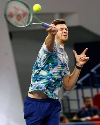 (231012) -- SHANGHAI, Oct. 12, 2023 -- Hubert Hurkacz returns the ball during the men s singles quaterfinal between Fabian Marozsan of Hungary and Hubert Hurkacz of Poland at the ATP, Tennis Herren World Tour Shanghai Masters tennis tournament at Qizhong Forest Sports City Arena in Shanghai, east China, Oct. 12, 2023. ) (SP)CHINA-SHANGHAI-TENNIS-ATP TOUR-SHANGHAI MASTERS(CN) WangxLili 
