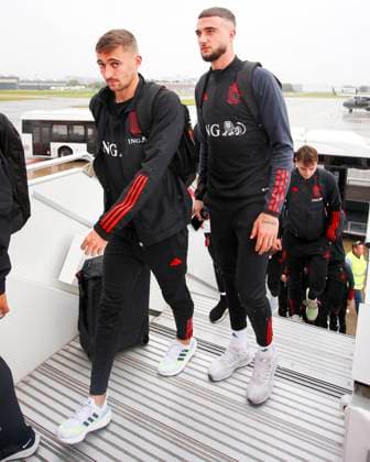 Austria v Belgium - European Qualifiers EURO 2024 - media activities BRUSSELS, BELGIUM - OCTOBER 12 : Castagne Timothy defender of Belgium and Debast Zeno defender of Belgium pictured at Brussles airport prior to the UEFA EURO, EM, Europameisterschaft,Fussball 2024 European Qualifiers match in group F match against Austria on October 12, 2023 in Brussels, Belgium, 12 10 2023 Brussels Belgium  Copyright: xTsix