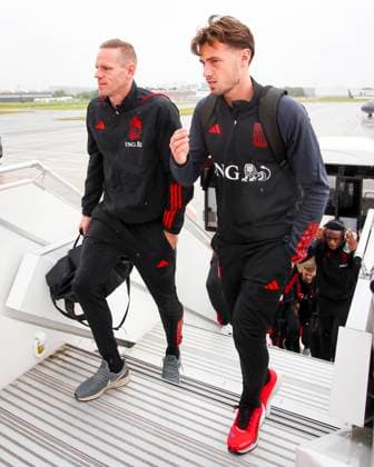 Austria v Belgium - European Qualifiers EURO 2024 - media activities BRUSSELS, BELGIUM - OCTOBER 12 : Sels Matz goalkeeper of Belgium and Deman Olivier defender of Belgium pictured at Brussles airport prior to the UEFA EURO, EM, Europameisterschaft,Fussball 2024 European Qualifiers match in group F match against Austria on October 12, 2023 in Brussels, Belgium, 12 10 2023 Brussels Belgium  Copyright: xTsix