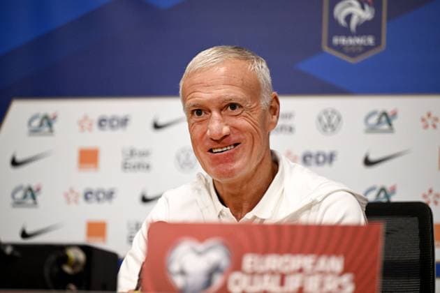 AMSTERDAM - Coach Didier Deschamps during press conference, PK, Pressekonferenz prior to the European Championship, EM, Europameisterschaft Qualifying match in group B against the Netherlands in the Johan Cruyff ArenA on October 12, 2023 in Amsterdam, the Netherlands. ANP OLAF KRAAK UEFA European Qualifiers 2023 2024 xVIxANPxSportx xxANPxIVx 480907598 originalFilename: 480907598.jpg