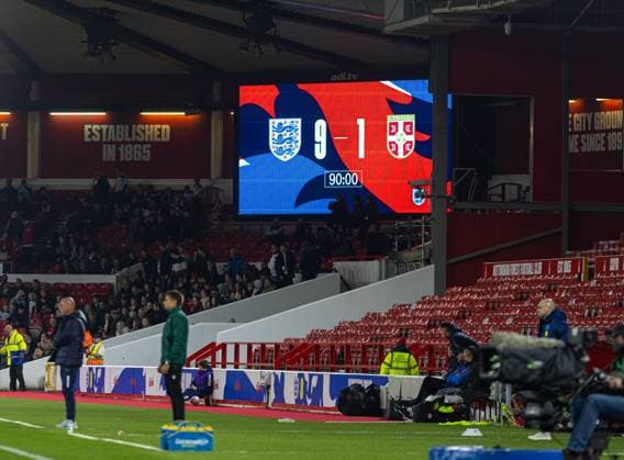 Bilder des Jahres 2023, Sport 10 Oktober Sport Themen der Woche KW41 Football - 2025 UEFA European Under-21 Championship - Qualifying Round Group F - England v Serbia NOTTINGHAM, ENGLAND - Thursday, October 12, 2023: The scoreboard records the 9-1 victory for England during the 2025 UEFA European Under-21 Championship Qualifying Group F game between England and Serbia at the City Ground. (Photo by David Rawcliffe Propaganda) NOTTINGHAM City Ground NOTTINGHAMSHIRE ENGLAND  Copyright: xDavidxRawcliffex P2023-10-12-England_U21_Serbia_U21-65