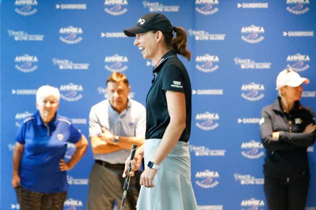 October 12, 2023, Belleair, Florida, USA: LPGA, Golf Damen Tour winner and Tampa resident Elizabeth Szokol reacts after she misses a putt during the BayCare Birdies for Babies Putting Challenge at the Pelican Golf Club on Thursday, Oct. 12, 2023, in Belleair. Belleair USA - ZUMAs70_ 0308115488st Copyright: xJeffereexWoox