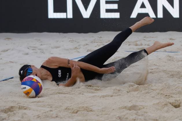 October 12, 2023, Tlaxcala, Mexico: Cinja Tillmann of Germany competes against team Brazil during the Beach volleyball, Beachvolleyball World Cup Women s Quarterfinals between Germany and Brazil. on October 12, 2023 in Tlaxcala, Mexico. Tlaxcala Mexico - ZUMAe321 0308174572st Copyright: xEssenexHernandezx