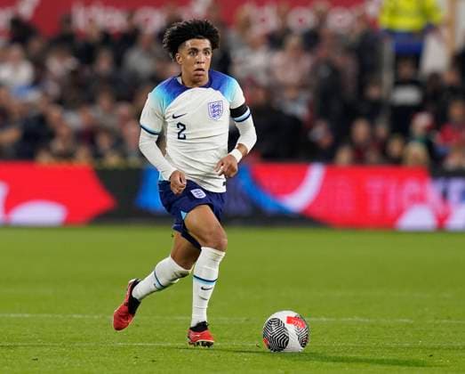 Nottingham, England, 12th October 2023. Rico Lewis of England during the UEFA European Under-21 Championship Qualifier match at the City Ground, Nottingham. Picture credit should read: Andrew Yates Sportimage EDITORIAL USE ONLY. No use with unauthorised audio, video, data, fixture lists, club league logos or live services. Online in-match use limited to 120 images, no video emulation. No use in betting, games or single club league player publications. SPI-2644-0080