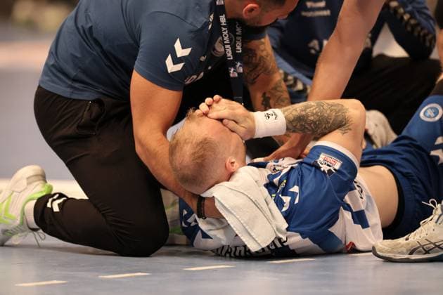 Photo Jonas Truchanovicius Stuttgart injured in the first half and had to be treated on the field Handball men on 12 10 2023 1 Bundesliga HSV Hamburg Stuttgart