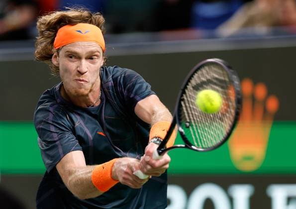 (231013) -- SHANGHAI, Oct. 13, 2023 -- Andrey Rublev competes during the men s singles quaterfinal between Ugo Humbert of France and Andrey Rublev of Russia at the ATP, Tennis Herren World Tour Shanghai Masters tennis tournament at Qizhong Forest Sports City Arena in Shanghai, east China, Oct. 13, 2023. ) (SP)CHINA-SHANGHAI-TENNIS-ATP TOUR-SHANGHAI MASTERS(CN) WangxLili 