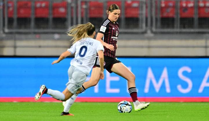 13 10 2023 football season 2023 2024 1 women football Bundesliga 04 matchday 1 FC Nürnberg FCN club TSG 1899 Hoffenheim sports photo zinc xwoxzix Jill Janssens 9, TSG Hoffenheim Lara Schmidt 27, 1 FC Nürnberg FCN ä