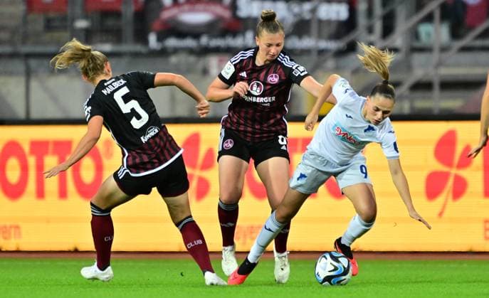 13 10 2023 football season 2023 2024 1 women football Bundesliga 04 matchday 1 FC Nürnberg FCN club TSG 1899 Hoffenheim sports photo zinc xwoxzix Alina Mailbeck 5, 1 FC Nürnberg FCN Jessica May 6, 1 FC Nürnberg FCN Jill Janssens 9, TSG Hoffenheim