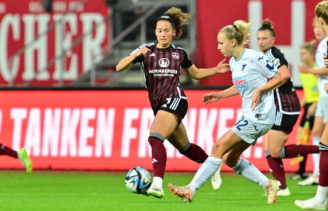 13 10 2023 football season 2023 2024 1 women football Bundesliga 04 matchday 1 FC Nürnberg FCN club TSG 1899 Hoffenheim sports photo zinc xwoxzix Elena Mühlemann Muehlemann 14, 1 FC Nürnberg FCN Vanessa Diehm 32, TSG Hoffenheim