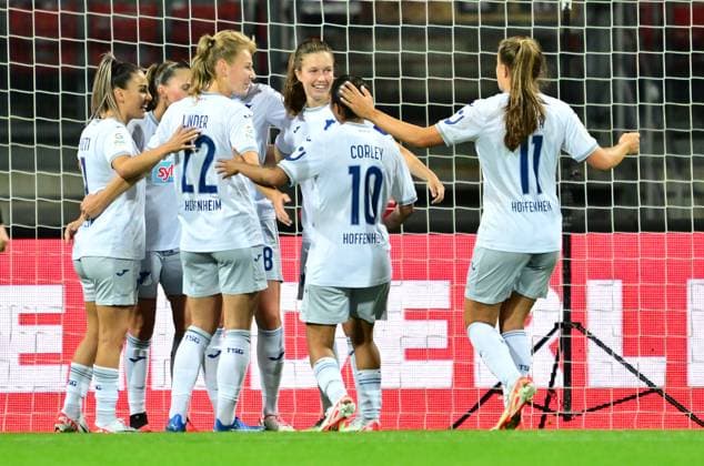 13 10 2023 football season 2023 2024 1 women football Bundesliga 04 matchday 1 FC Nürnberg FCN club TSG 1899 Hoffenheim sports photo zinc xwoxzix goal cheer joy after goal goal shot to 1 0 by Jill Janssens 9, TSG Hoffenheim