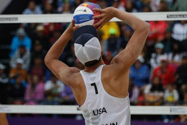 October 14, 2023, Tlaxcala, Ciudad de Mexico, Mexico: October 13, 2023, Tlaxcala, Mexico: Miles Partain of USA compites against team Poland during the Beach volleyball, Beachvolleyball World Championship, WM, Weltmeisterschaft Men s Quarterfinals between USA and Poland. on October 13, 2023 in Tlaxcala, Mexico. Tlaxcala Mexico - ZUMAe321 20231014_zsa_e321_021 Copyright: xEssenexHernandez xEyepixxGroupx