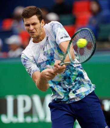 (231014) -- SHANGHAI, Oct. 14, 2023 -- Hubert Hurkacz returns the ball during the men s singles semifinal between Hubert Hurkacz of Poland and Sebastian Korda of the United States at the ATP, Tennis Herren World Tour Shanghai Masters tennis tournament at Qizhong Forest Sports City Arena in Shanghai, east China, Oct. 14, 2023. ) (SP)CHINA-SHANGHAI-TENNIS-ATP TOUR-SHANGHAI MASTERS(CN) WangxLili 