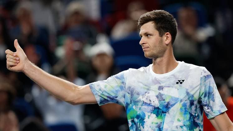 (231014) -- SHANGHAI, Oct. 14, 2023 -- Hubert Hurkacz greets the spectators after winning the men s singles semifinal between Hubert Hurkacz of Poland and Sebastian Korda of the United States at the ATP, Tennis Herren World Tour Shanghai Masters tennis tournament at Qizhong Forest Sports City Arena in Shanghai, east China, Oct. 14, 2023. ) (SP)CHINA-SHANGHAI-TENNIS-ATP TOUR-SHANGHAI MASTERS(CN) WangxLili 